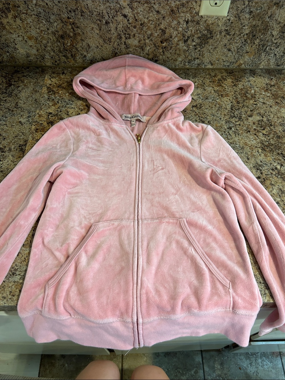 Juicy Couture Girls Light Pink Velour Zip-Up Hoodie
